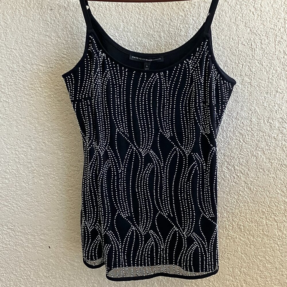 White House Black Market Black and White Beaded top, Size S, adjustable straps